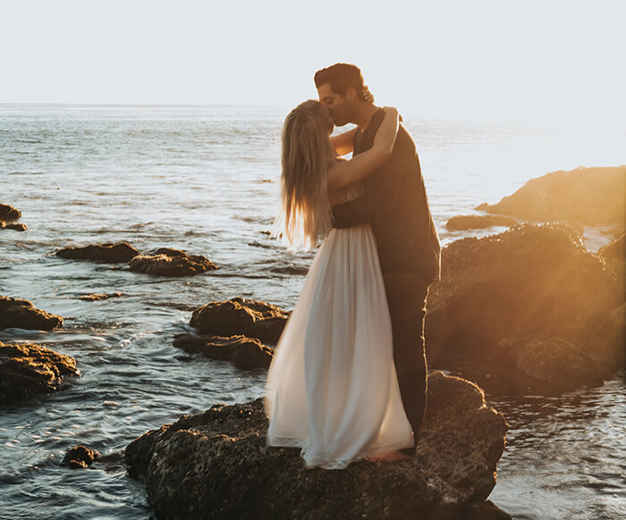 Bride and Groom Kissing California Coast Wedding Ceremony